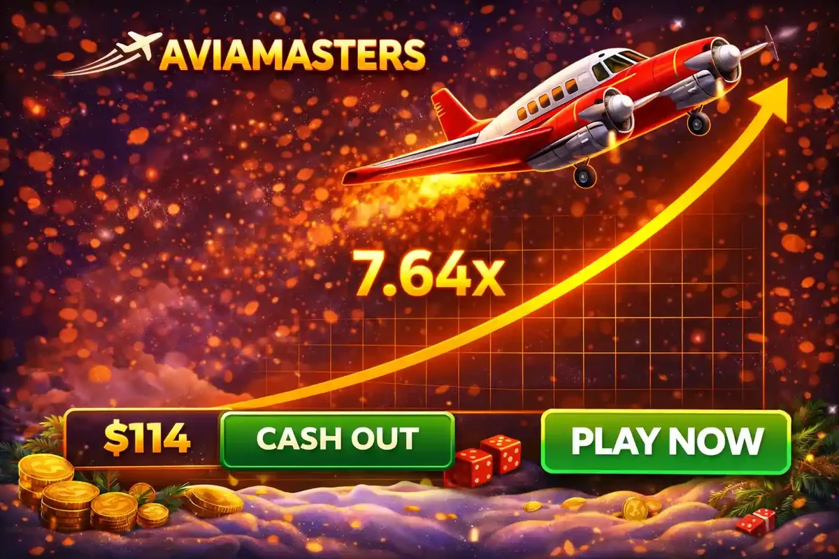 Red airplane flying upwards with a rising multiplier graph in Aviamasters game