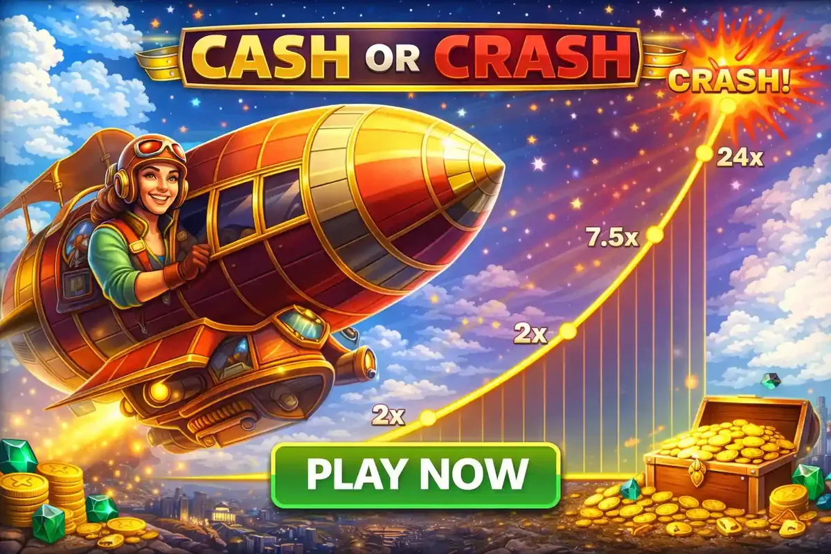 Female pilot in a blimp rocket flying high with increasing bet multipliers