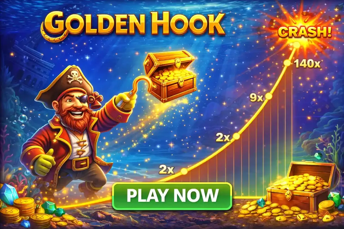 Pirate captain using a golden hook to fish for treasure chest multiplier