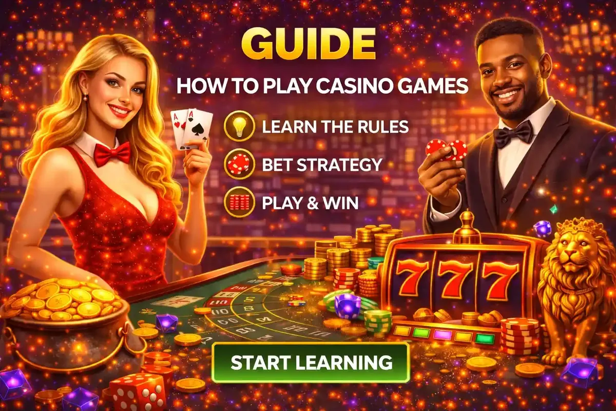 Elegant couple explaining casino rules bet strategies and winning tips